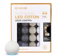 GuirLED - Guirlande lumineuse boules coton LED USB - Commande Vocale - Amazon Alexa & Google Assistant - Programmable à l'infini - Chargeur double USB 2A inclus - 16 boules - Minuit