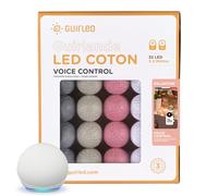 GuirLED - Guirlande lumineuse boules coton LED USB - Commande Vocale - Amazon Alexa & Google Assistant - Programmable à l'infini - Adaptateur secteur 2xUSB inclus -32 boules 3.2m - Églantine