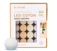 GuirLED - Guirlande lumineuse boules coton LED USB - Commande Vocale - Amazon Alexa & Google Assistant - Programmable à l'infini - Adaptateur secteur 2xUSB inclus -32 boules 3.2m - Coton