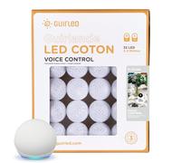 GuirLED - Guirlande lumineuse boules coton LED USB - Commande Vocale - Amazon Alexa & Google Assistant - Programmable à l'infini - Adaptateur secteur 2xUSB inclus -32 boules 3.2m - Flocon