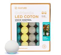 GuirLED - Guirlande lumineuse boules coton LED USB - Commande Vocale - Amazon Alexa & Google Assistant - Programmable à l'infini - Chargeur double USB 2A inclus - 16 boules - Scandinave