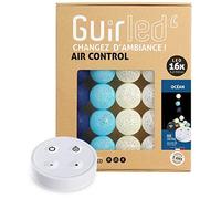 GuirLED - Guirlande lumineuse boules coton LED USB - Télécommande sans fil - Veilleuse bébé 2h - Adaptateur secteur double USB 2A inclus - 4 intensités - 16 boules 1.6m - Océan