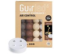 GuirLED - Guirlande lumineuse boules coton LED USB - Télécommande sans fil - Veilleuse bébé 2h - Adaptateur secteur double USB 2A inclus - 4 intensités - 32 boules 3.2m - Chocolat