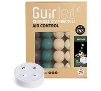 GuirLED - Guirlande lumineuse boules coton LED USB - Télécommande sans fil - Veilleuse bébé 2h - Adaptateur secteur double USB 2A inclus - 4 intensités - 24 boules 2.4m - Sauvage