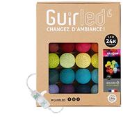 GuirLED - Guirlande lumineuse boules coton LED USB - Veilleuse bébé 2h - Adaptateur secteur double USB 2A inclus - 3 intensités - 24 boules 2.4m - Arlequin