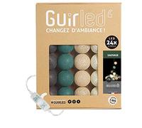 GuirLED - Guirlande lumineuse boules coton LED USB - Veilleuse bébé 2h - Adaptateur secteur double USB 2A inclus - 3 intensités - 24 boules 2.4m - Sauvage