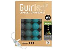 GuirLED - Guirlande lumineuse boules coton LED USB - Veilleuse bébé 2h - Adaptateur secteur double USB 2A inclus - 3 intensités - 16 boules 1.6m - Mangrove