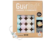 GuirLED - Guirlande lumineuse boules coton LED USB - Veilleuse bébé 2h - Adaptateur secteur double USB 2A inclus - 3 intensités - 32 boules 3.2m - Licorne