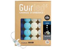 GuirLED - Guirlande lumineuse boules coton LED USB - Veilleuse bébé 2h - Adaptateur secteur double USB 2A inclus - 3 intensités - 16 boules 1.6m - Océan