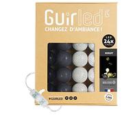 GuirLED - Guirlande lumineuse boules coton LED USB - Veilleuse bébé 2h - Adaptateur secteur double USB 2A inclus - 3 intensités - 24 boules 2.4m - Minuit