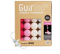 GuirLED - Guirlande lumineuse boules coton LED USB - Veilleuse bébé 2h - Adaptateur secteur double USB 2A inclus - 3 intensités - 32 boules 3.2m - Tagada