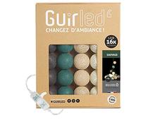 GuirLED - Guirlande lumineuse boules coton LED USB - Veilleuse bébé 2h - Adaptateur secteur double USB 2A inclus - 3 intensités - 16 boules 1.6m - Sauvage