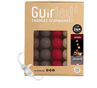 GuirLED - Guirlande lumineuse boules coton LED USB - Veilleuse bébé 2h - Adaptateur secteur double USB 2A inclus - 3 intensités - 24 boules 2.4m - Acajou