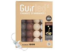 GuirLED - Guirlande lumineuse boules coton LED USB - Veilleuse bébé 2h - Adaptateur secteur double USB 2A inclus - 3 intensités - 16 boules 1.6m - Chocolat
