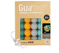GuirLED - Guirlande lumineuse boules coton LED USB - Veilleuse bébé 2h - Adaptateur secteur double USB 2A inclus - 3 intensités - 32 boules 3.2m - Hémisphère