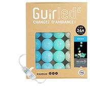 GuirLED - Guirlande lumineuse boules coton LED USB - Veilleuse bébé 2h - Adaptateur secteur double USB 2A inclus - 3 intensités - 24 boules 2.4m - Horizon