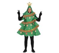GUIRMA | Costume d'arbre de Noël adulte (52-54/L) - Capuche et Tunique - Costumes de Noël et du Nouvel An pour les fêtes en masque et célébrations de Noël - Unisexe - Vert et Or