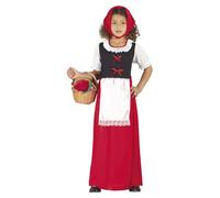 GUIRMA | Costume d'Aubergiste/Bergère Enfant (10-12 ans) - Robe, Tablier et Foulard - Costumes de Noël et Nouvel An pour Fêtes Costumées - Idéal pour Filles - Rouge