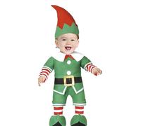 GUIRMA | Costume de Elfo Bébé (12-18 mois) - Bonnet, Combinaison et Pieds - Costumes de Contes, Fées et Célébrations - Idéal pour Bébés Unisexes - Vert et Rouge