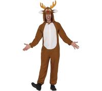 GUIRMA | Costume de Renne Pyjama Adulte (48-50/M) - Cagoule et Combinaison - Costumes de Noël, Nouvel An et Fêtes de Père Noël - Idéal pour Hommes - Marron et Blanc