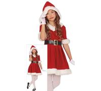 GUIRMA | Costume Hooded Santa Girl Enfant (10-12 ans) - Robe, Cagoule et Ceinture - Costumes de Noël, Nouvel An et Fêtes de Père Noël - Idéal pour Filles - Rouge