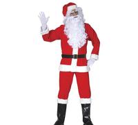 GUIRMA | Disfraz de Payaso pour Homme (54-56/XL) - Veste, Pantalon, Barbe, Perruque, Sourcils, Chapeau et Couvre-bottes - Costume de Père Noël pour Nouvel An - Fêtes Déguisées - Rouge et Blanc