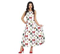 GUIRMA Robe Longue Blanche à Motifs Noël Femme - Blanc - M (38-40)