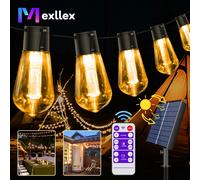 Guirxiété lumineuse solaire S14 32 pieds, ampoules incassables, étanche, extérieur, télécommande, 8 modes, haute luminosité