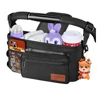Guiseapue Organiseur universel pour poussette avec porte-gobelet : accessoires essentiels pour bébé, accessoires de poussette avec sac de téléphone amovible, sangles antidérapantes, convient pour