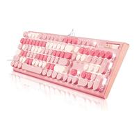 guismous Joli clavier filaire rose avec machine à écrire rétroéclairée blanche, bouton de volume, bouton d'interrupteur de lumière, et supports pliables, taille complète avec pavé numérique pour