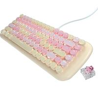 guismous Joli clavier mécanique filaire pour filles avec rétroéclairage blanc, 10 effets d'éclairage, clavier portable rond 84 touches, clavier de jeu punk rétro style machine à écrire (thé au lait)