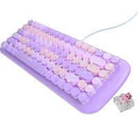 guismous Joli clavier mécanique filaire pour filles avec rétroéclairage blanc, 10 effets d'éclairage, portable, 84 touches, rondes et roses, clavier de jeu punk rétro style machine à écrire (violet)