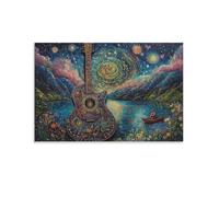 Guitar Art mural 3D Impressions sur toile - Peinture d'image - Nature magique - Art mural moderne pour salle de bain, maison, cuisine, bureau, décoration 40 x 60 cm