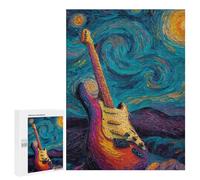 Guitar Art Print - Starry Night Style Puzzle 1000 Pièces Educa Jouet en Bois Cadeau Unique Décoration Intérieure Jeu Éducatif Challenge Toy Adultes Et Enfants À Partir De 14 Ans 500 PCS
