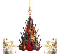 Guitar Christmas Tree Ornament - Wooden Rock & Roll Holiday Decoration | Musical Xmaş Tree Hanging Ornament, Festive Home Decor for Music Lovers