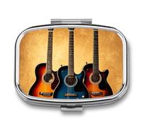Guitar Collection Pilulier avec 2 compartiments, pilulier carré portable, pilulier de vitamines pour poche, sac à main et voyage
