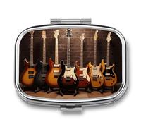 Guitar Collection Pilulier avec 2 compartiments, pilulier carré portable, pilulier de vitamines pour poche, sac à main et voyage