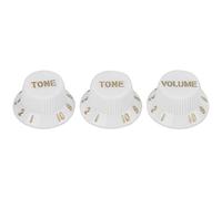 Guitar Control Knobs 3Pcs Set | 1 Volume & 2 Tone Knobs for Electric Bass/Guitar | White Plastic Knobs with Gold Numbers | Easy Install Replacement Kit