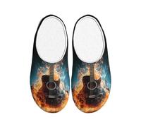 Guitar In Fire And Water Pantoufles en flanelle pour femme Chaussons d'intérieur et d'extérieur antidérapants pour homme, multicolore, X-Small Men/ Small Women