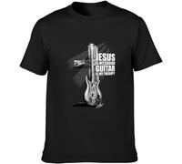 Guitar Jesus is My Savior Guitar is My Therapy Black Men T-T-Shirts à Manches Courtes Graphic Printed Top Unisex Tee(X-Large)