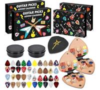 Guitar Pick Advent Calendar 2025, 24-Day Countdown with 20 Celluloid & Wood Picks in Multiple Gauges, 2 Oud Picks, Pick Holder & Metal Tin Case, Bset Gift for Loves Music & Rock Players (2PCS)