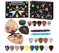 Guitar Picks Advent Calendar 2025, 24 Days Christmas Countdown Calendar with Guitar, Leather Pick Holder and Metal Tin Case, Gift for Guitars, Bass, and Ukulele Players (#A)