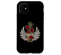 Guitar Wings Roses Distressed Rock and Roll Music Coque pour iPhone 11