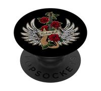 Guitar Wings Roses Distressed Rock and Roll Music PopSockets PopGrip Adhésif
