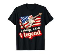 Guitare 6 cordes 2 enfants 1 légende drapeau USA musique fête des pères T-Shirt