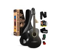 Pyle Guitare Acoustique 86 cm pour Débutants - Taille 1/2 Junior en Bois Massif, Finition Noir Mat, Idéale Enfants et Adultes, Instrument Musical Complet