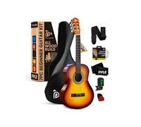 Pyle Ensemble Guitare Acoustique pour Débutants, Instrument en Bois Massif Taille Complète 4/4 pour Adultes et Débutants, 39" Marron Brillant