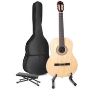 Guitare acoustique classique MAX SoloArt avec support et repose-pied - Bois