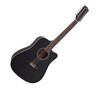 Guitare Acoustique Dreadnought 12 Cordes par Gear4music Noir | Chevalet et tête sur mesure pour un chatoiement 12 cordes riche, corps léger en tilleul, cutaway pour accès aigu