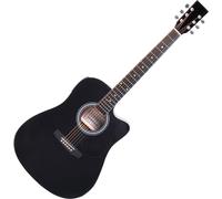 Classic Cantabile WS-10BK-CE Guitare Western avec micro (Acoustique et amplifiée, Dreadnought, Cutaway, EQ 3 bandes + Presence, Accordeur avec écran LCD, XLR et jack) noir brillant